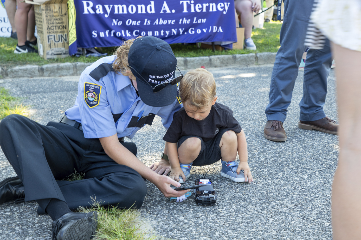 Southampton Town Police, Southampton and the Southampton Bureau hosted the annual National Night Out on August 2 in Red Creek Park in Hampton Bays. The evening featured demonstrations of police and emergency vehicles, car and bike safety checks,  and a BBQ cooked up by the Flanders Fire Department.    MICHAEL O'CONNOR