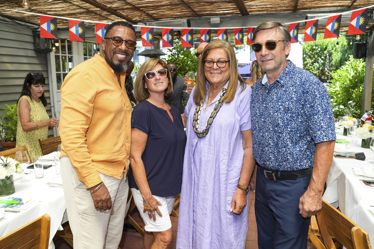 Colin James, CEO of the Antigua & Barbuda Tourism Authority, Theresa Roden,  Founder & Chief Visionary Officer at i-tri, Fern Mallis and Sag Harbor Mayor Tom Tom Gardella at the Antigua and Barbuda Hamptons Challenge Regatta lunch at Dopo la Spiaggia on Friday afternoon.     SEAN ZANNI