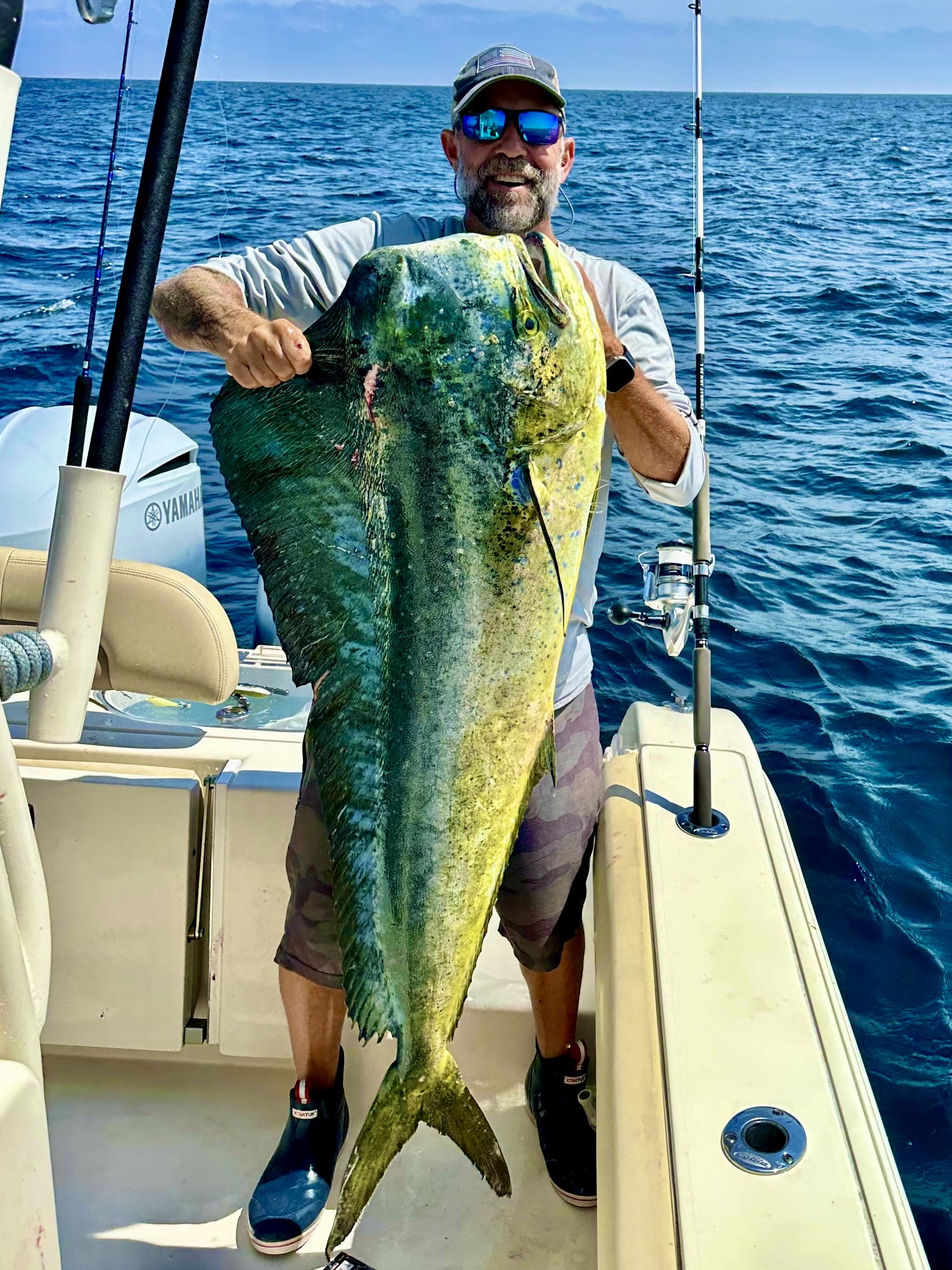 Rick Nydegger with the 51-pound dolphin, or mahi mahi, he caught off Hampton Bays recently, the largest specimen of the species landed a local dock in many years and one of the largest ever caught in the state.