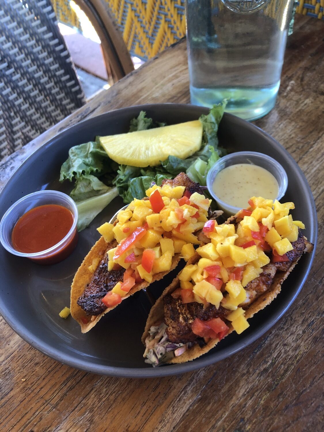 At the colorful Gig Shack Restaurant in Montauk, fish tacos are made with firm and flaky tile fish, which  are local and in season year round, as is most of their seafood. JENNY NOBLE