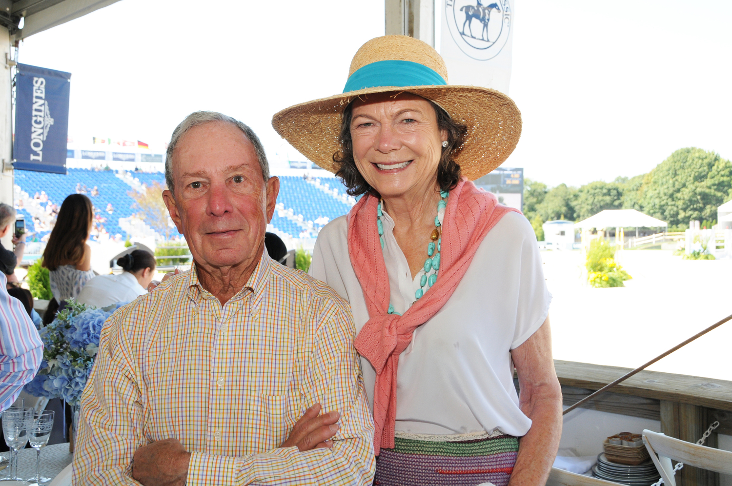 Former New York City Mayor Michael Bloomberg with Diana Taylor in the VIP Tent at the Grand Prix at the Hampton Classic Horse Show on Sunday.     RICHARD LEWIN