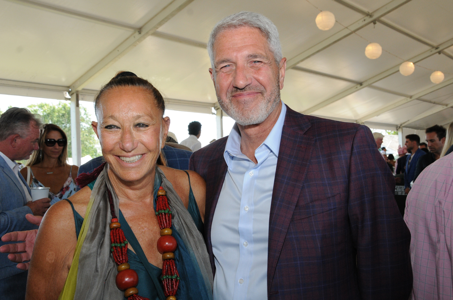 Donna Karan and Frank Sorrentino in the VIP Tent at the Grand at the Hampton Classic Horse Show on Sunday.     RICHARD LEWIN