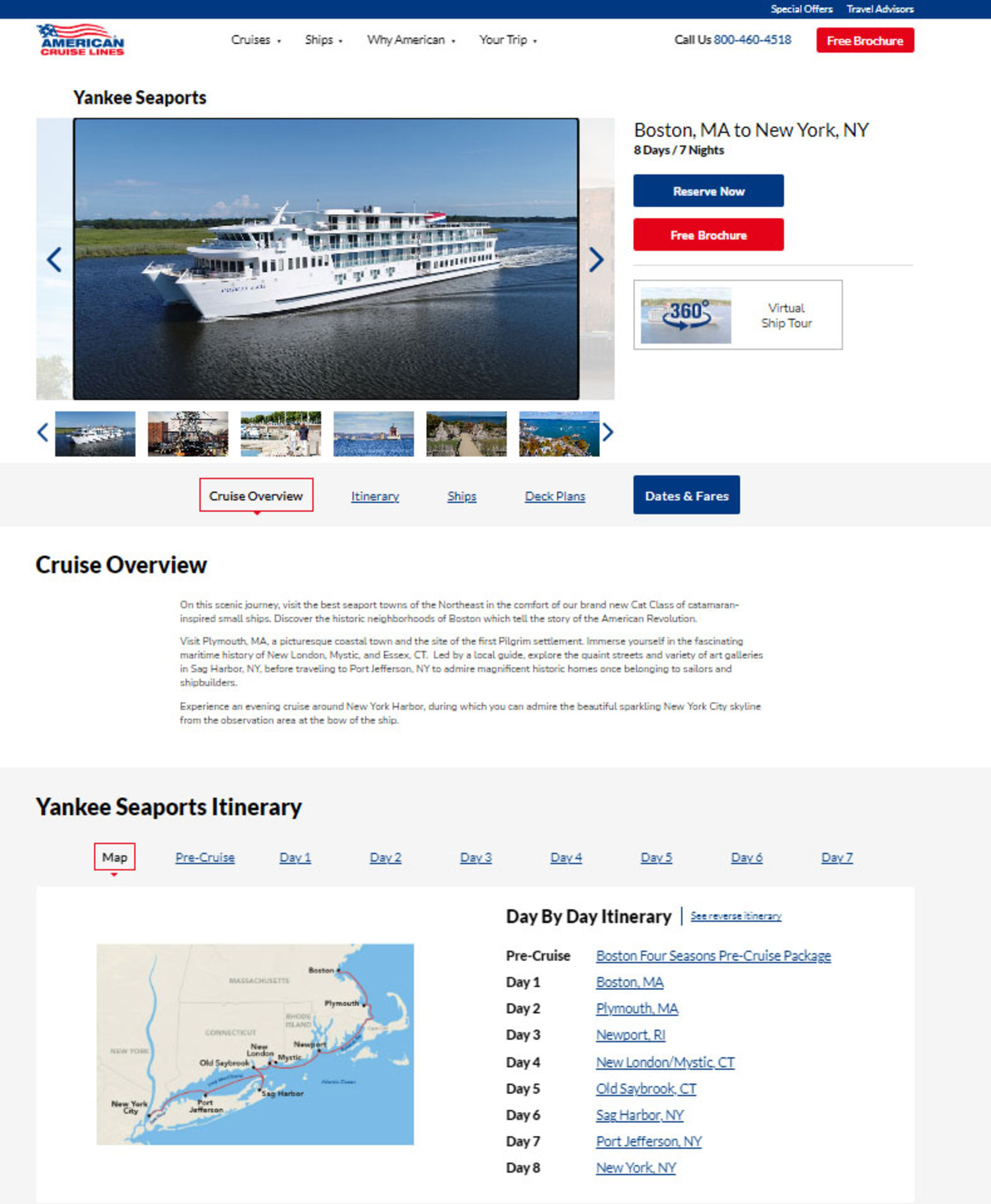 The web page for the American Cruise Lines 
