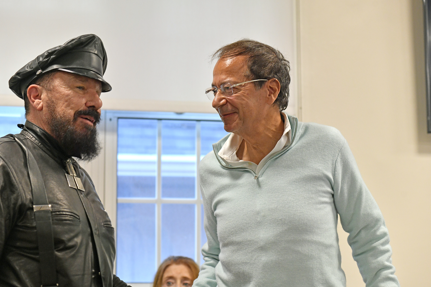 Architect Peter Marino with Lake Agawam Conservancy Member John Paulson at Tuesday's Southampton Village Board work session.  DANA SHAW