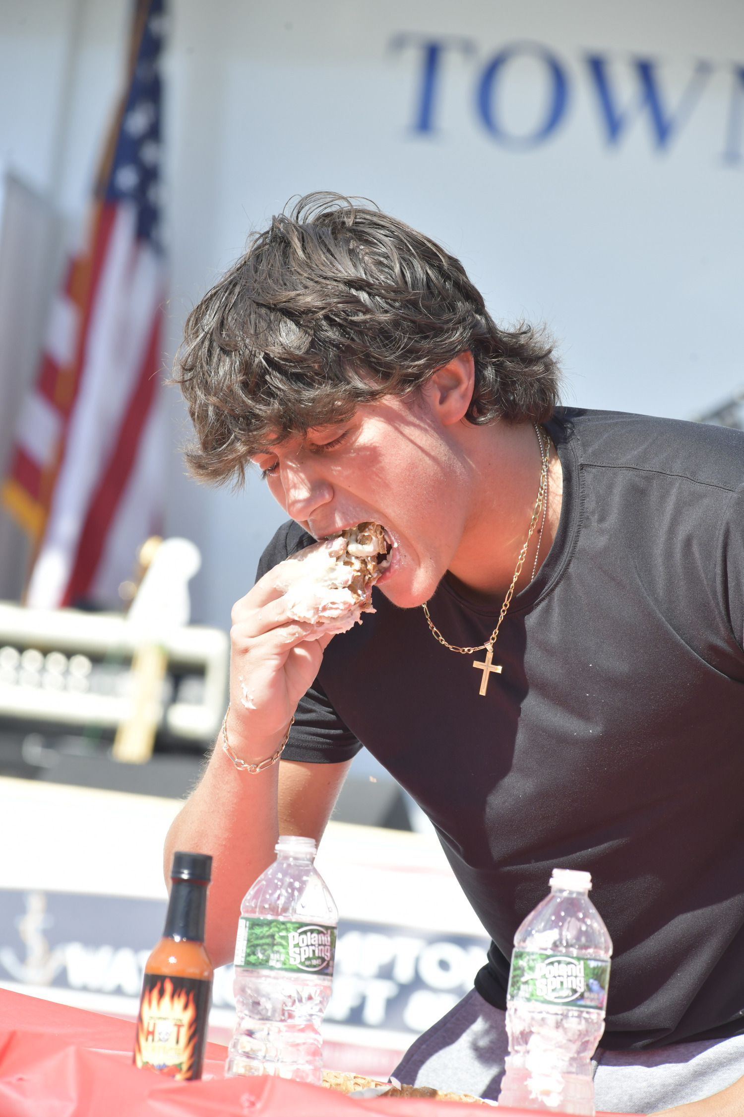 Anthony Manetta during the cannoli eating contest at the 2022 San Gennaro Festival.  DANA SHAW