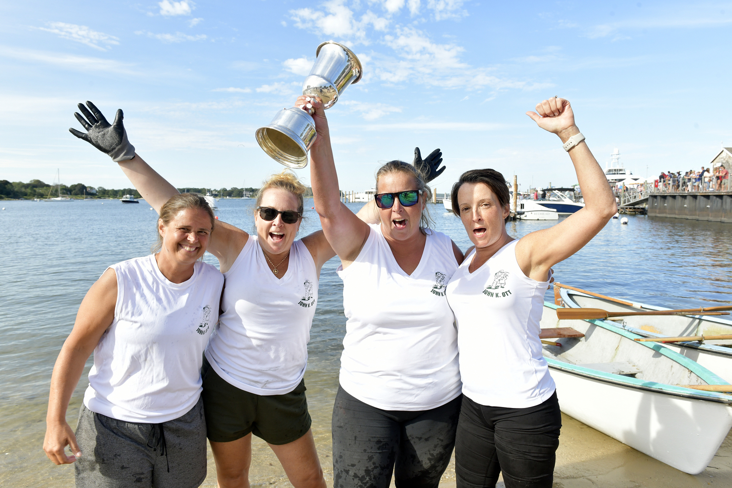 Shelly Cottrell, Shawn Mitchell, Robyn Mott and Karin Schroeder of the John K. Ott Women's Team took the Whaleboat Race Cup at HarborFest on Sunday.  DANA SHAW