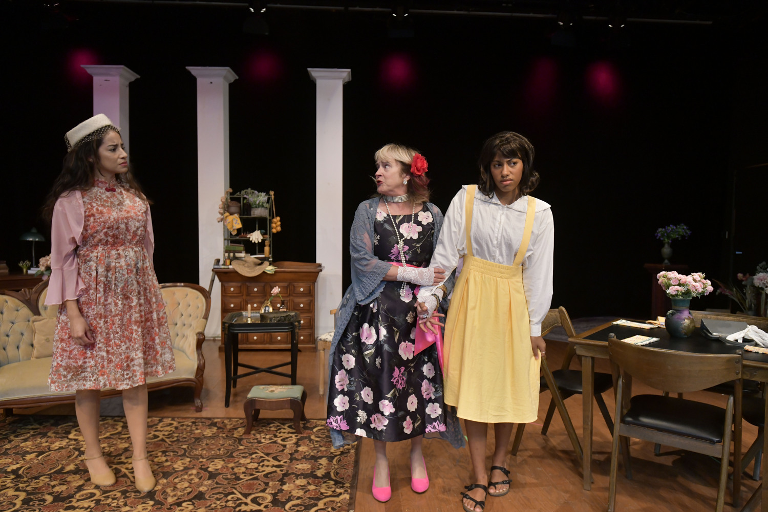 Esmeralda Cabrera, Bonnie Grice and Cheyanne Metzger during rehearsals at the Southampton Cultural Center.   DANA SHAW