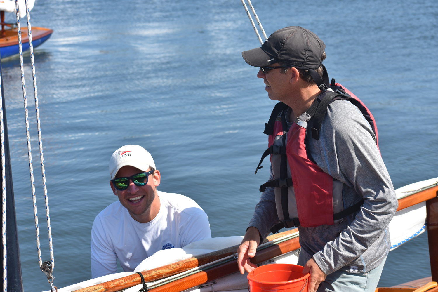 Ian Connett, left, and Michael Nelson get set for a day of three races hosted by Westhampton Yacht Squadron.  DANIEL FLYNN