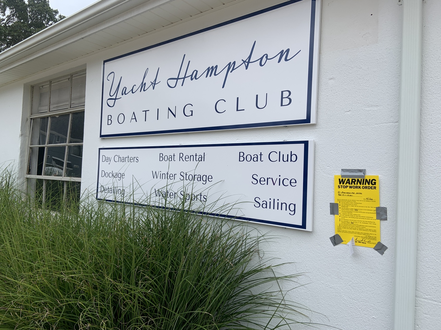 Southampton Town has issued a stop-work order at the Yacht Hampton marina in Noyac. STEPHEN J. KOTZ