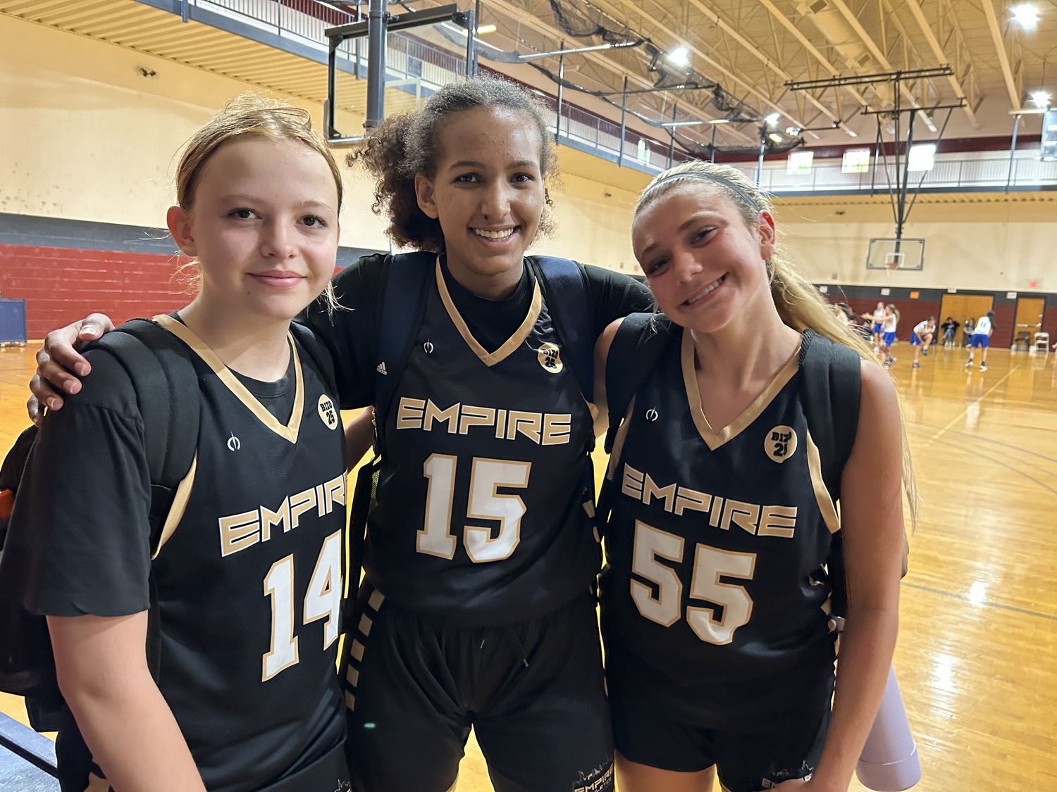 From left, Skye Smith, Lyra Aubrey and Coco Lohmiller. The Sag Harbor girls play together on the Empire AAU travel basketball team.