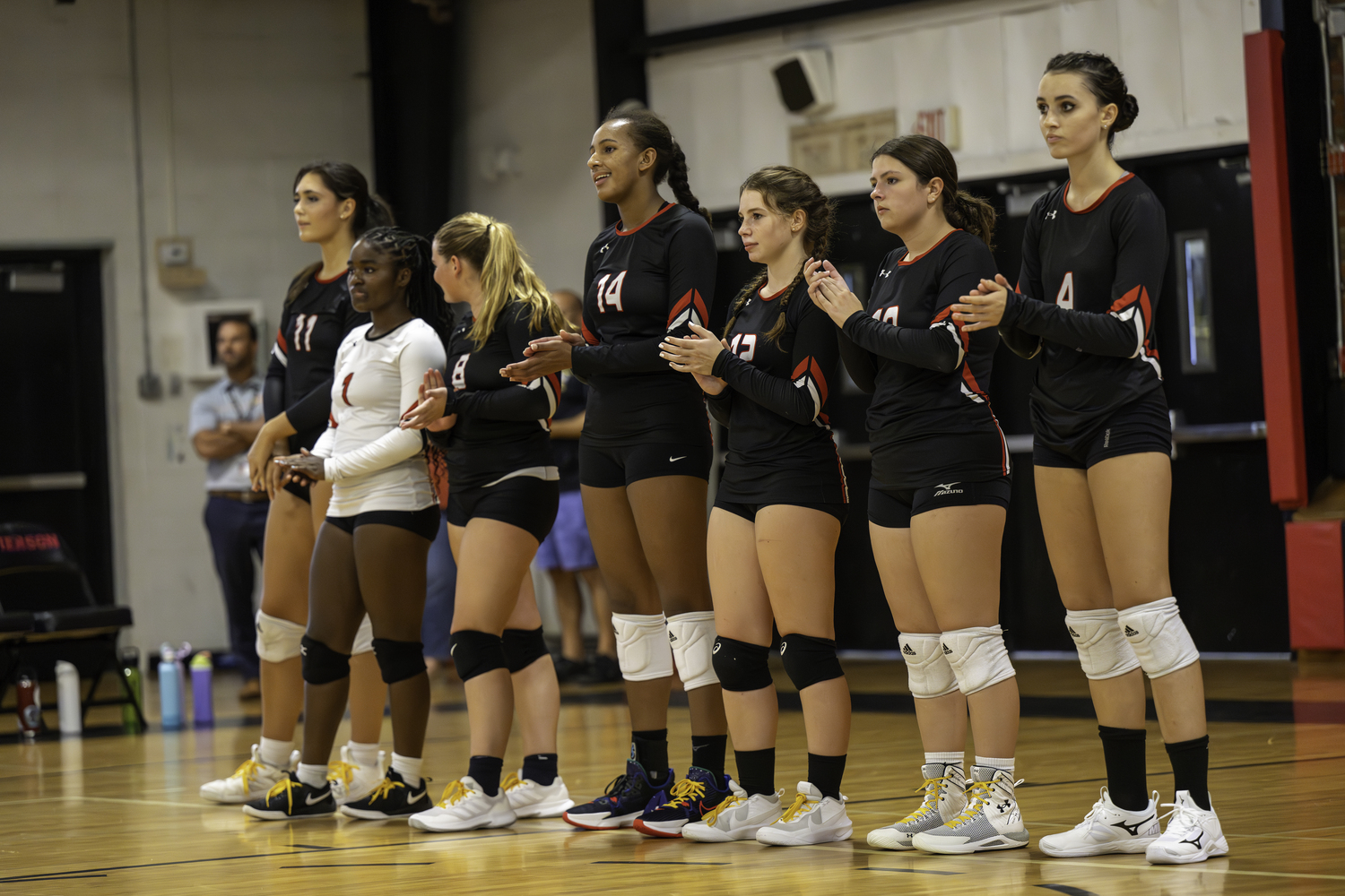 Pierson/Bridgehampton girls volleyball starters lineup just prior to their homecoming match against the Ross School on Friday.   MARIANNE BARNETT