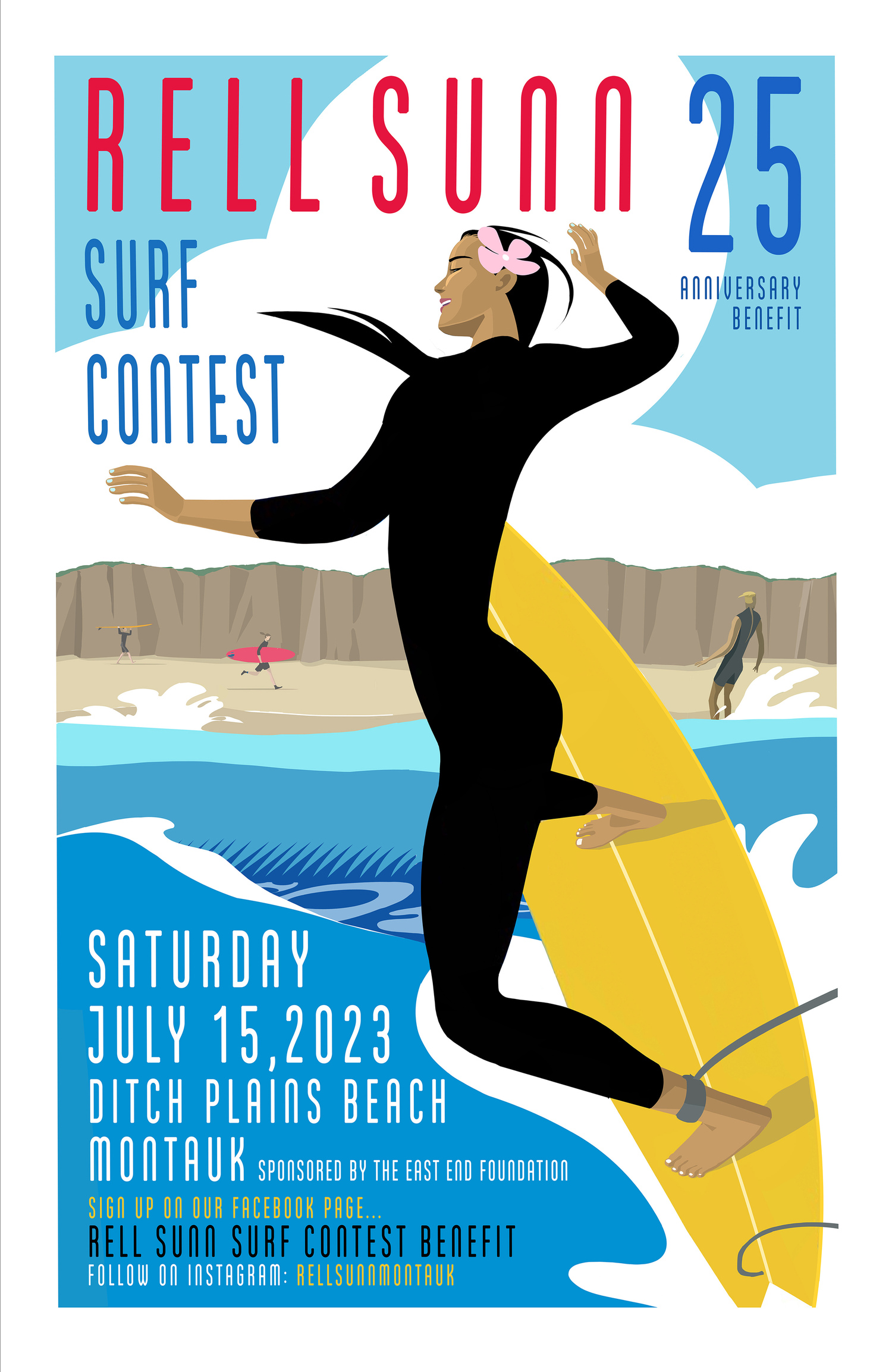 The 25th Annual Rell Sunn Surf Contest and Benefit poster by Alison Seiffer.