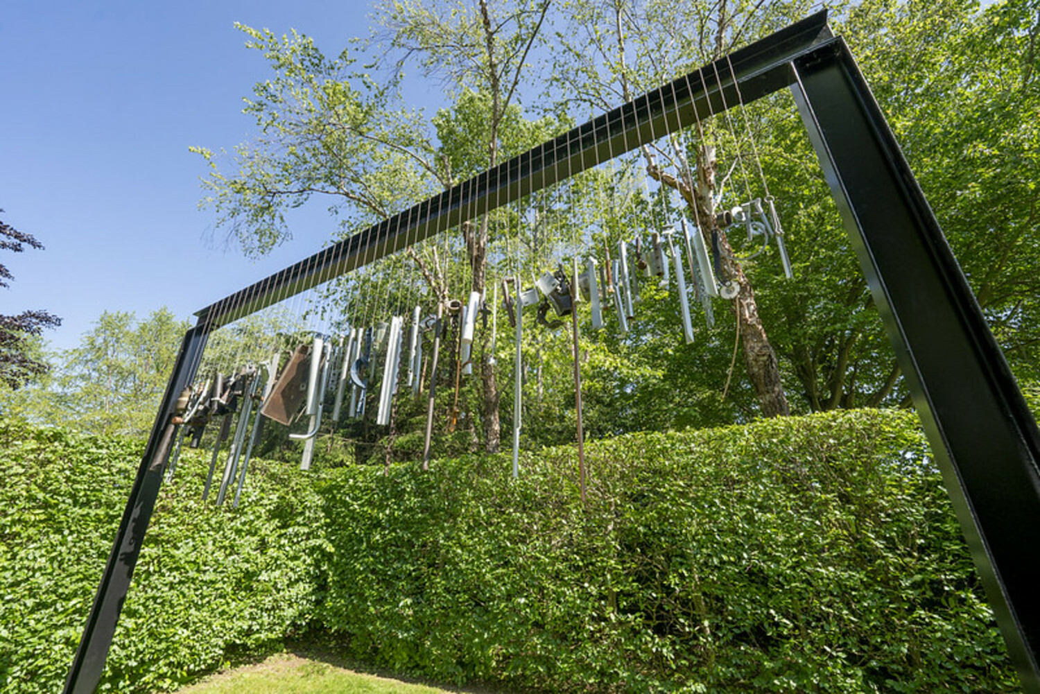 Virginia Overton chime sculpture on view at The Landcraft Garden Foundation in Mattituck. RANDEE DADDONA