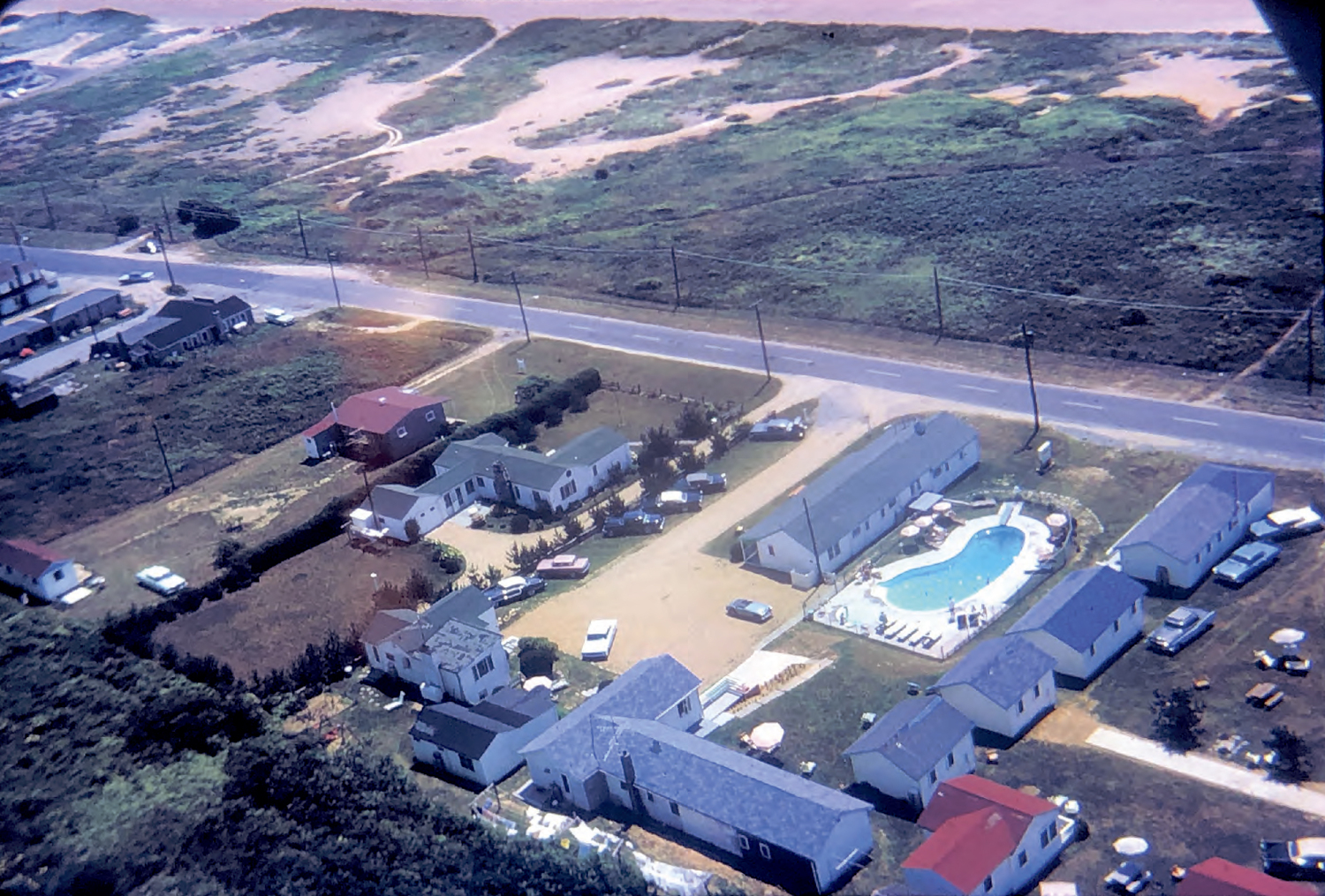 A 1960s aerial photo showing the Benson Preserve property when it was dominated by beach grasses.