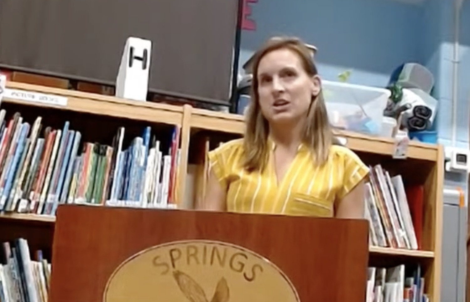 Springs School special education teacher Meghan Payne voices concerns over the lack of teaching assistants during the September 12 board of education meeting.