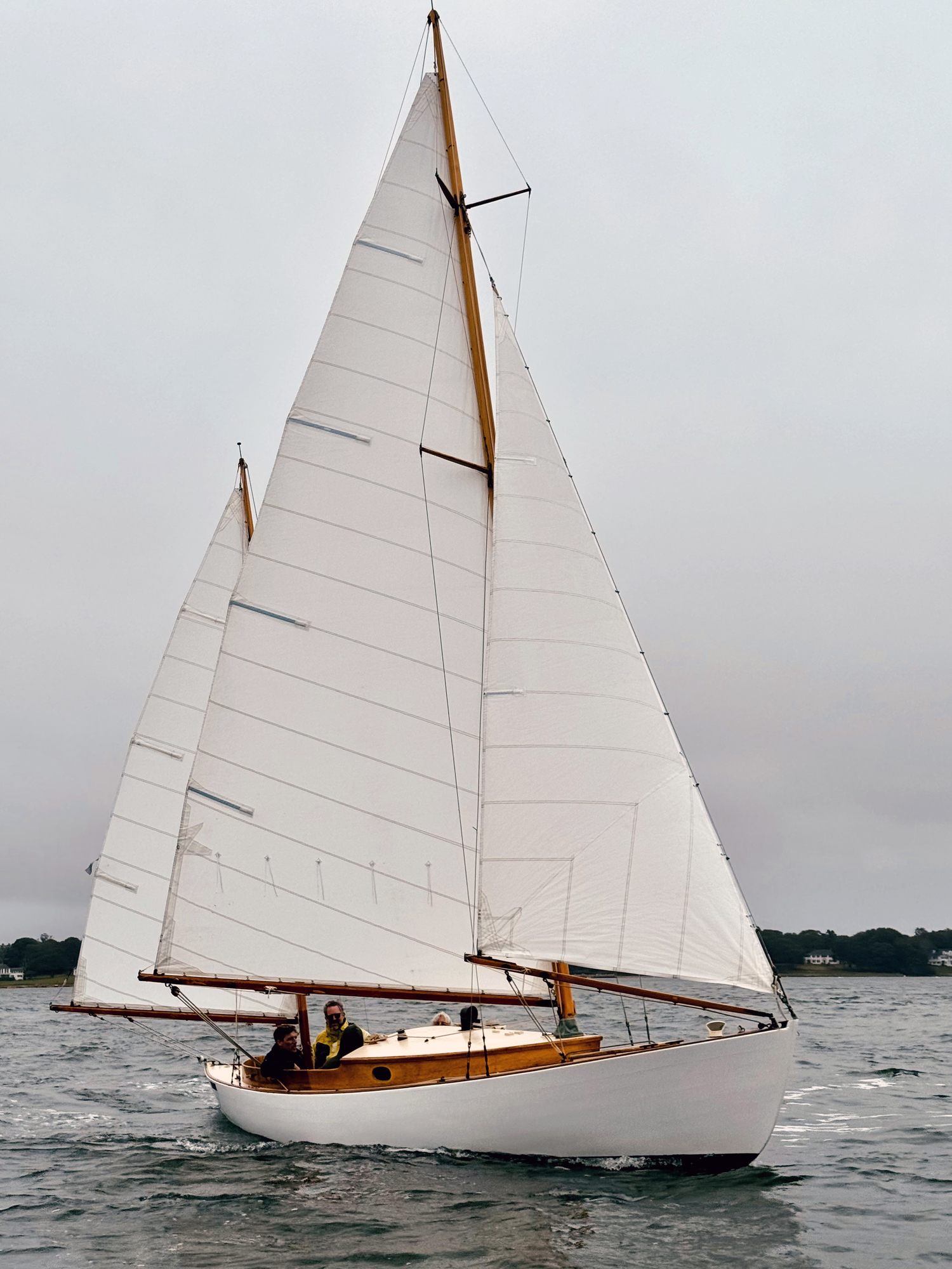 Pat Mundus’s engineless wood double-ended ketch Tern, a 1952 Herreshoff design, custom built By O. Lie-Nielsen in Maine 47 years ago shows the near 70-yacht fleet a bit of old world charm.
MICHAEL MELLA