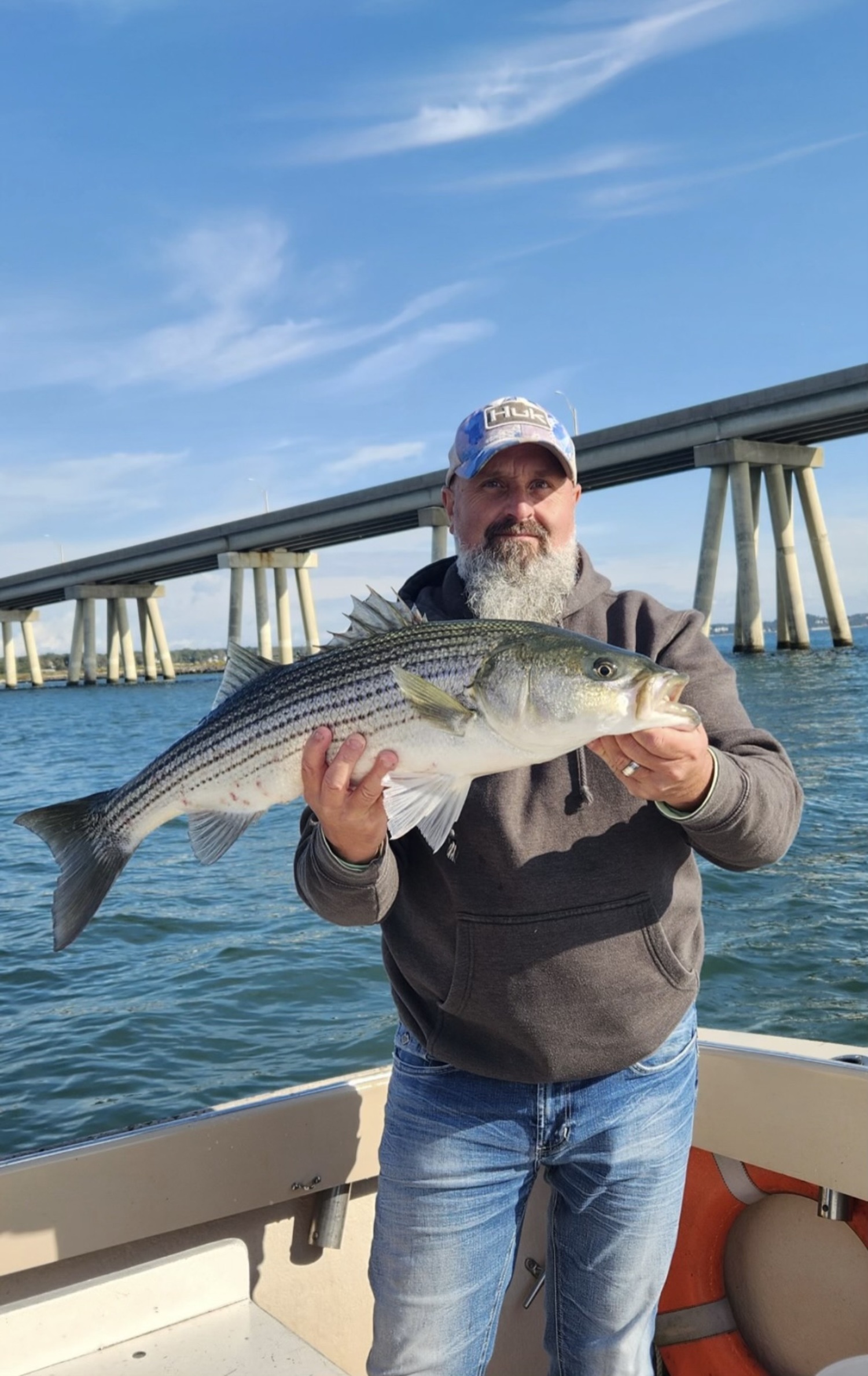 Danny Mosco with a nice fall-run striper from Shinnecock Bay aboard the charter boat Someday Came out of Hampton Bays. 
CAPT. BRAD RIES