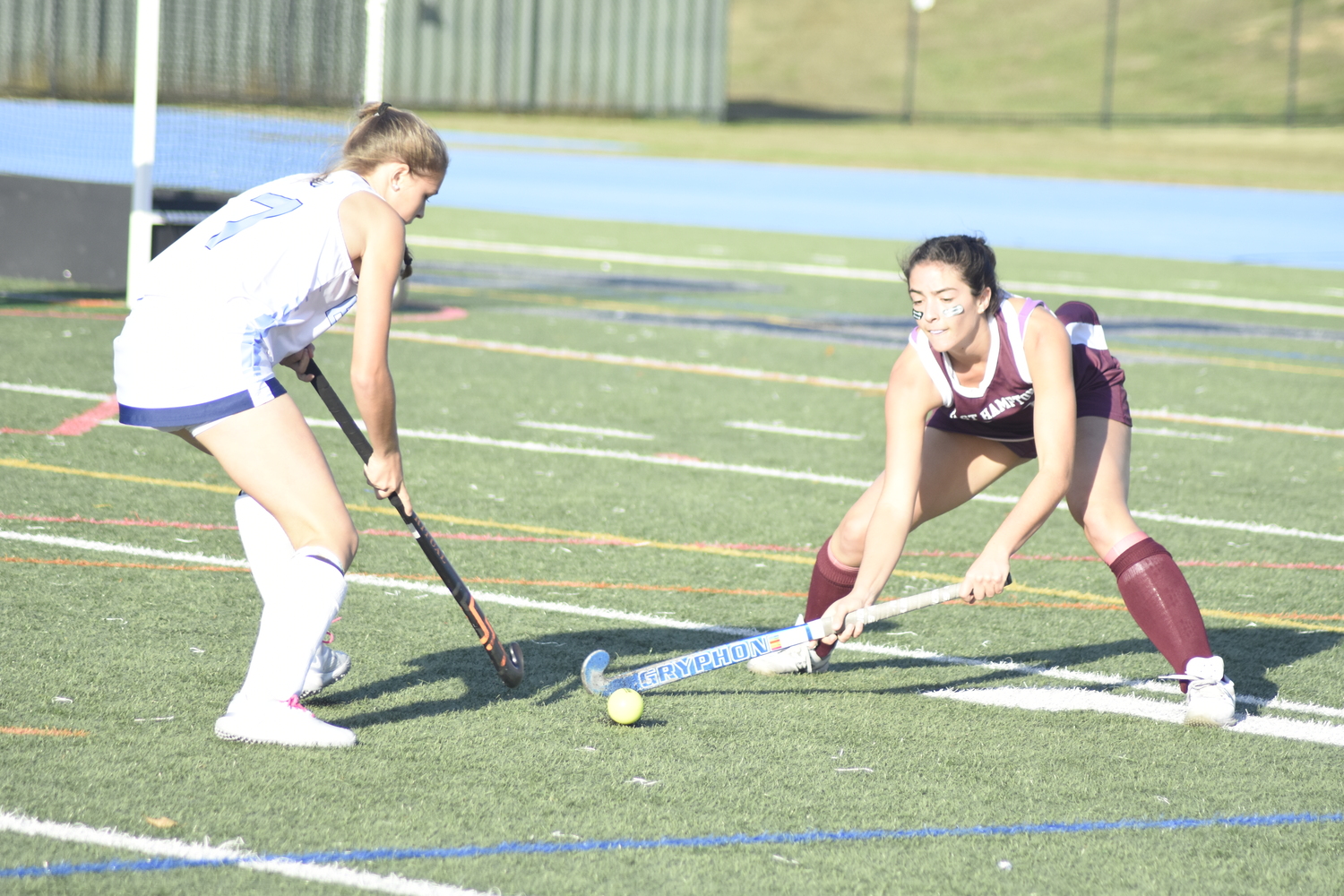 East Hampton senior Melina Sarlo steals the ball from a Rocky Point player.   DREW BUDD