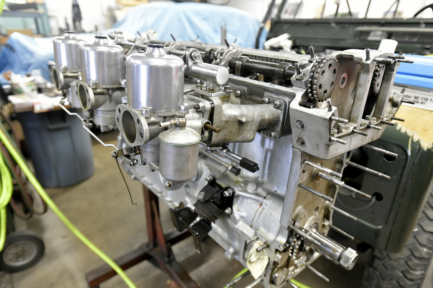 The engine for a 1962 Aston Martin DB4 being worked on at Northumberland Engineering in Southampton.