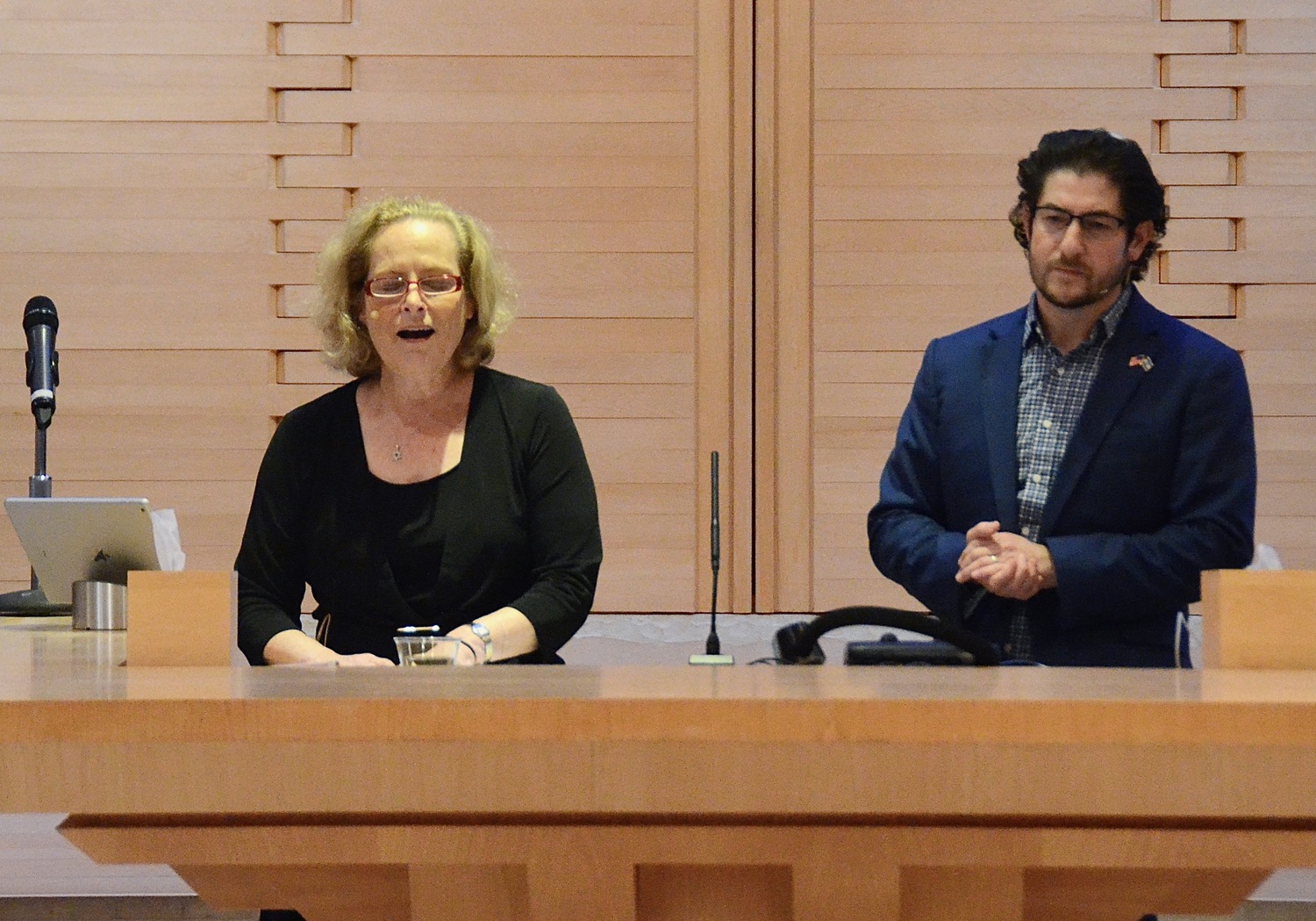 Cantor Debra Stein  and  Rabbi Josh Franklin at the vigil. KYRIL BROMLEY