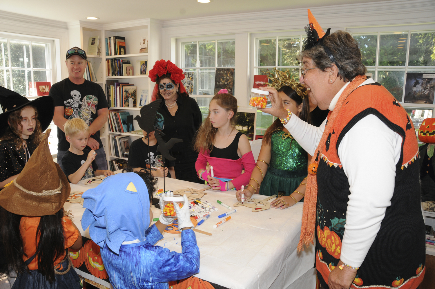 On Saturday the Ladies Village Improvement Society (LVIS) of East Hampton celebrated Halloween, with Halloween crafts, storytelling, Guess How Many Candy Corns, goodie bags and more. The Shops at LVIS were decorated for the occasion, and so were the visitors and staff.  RICHARD LEWIN