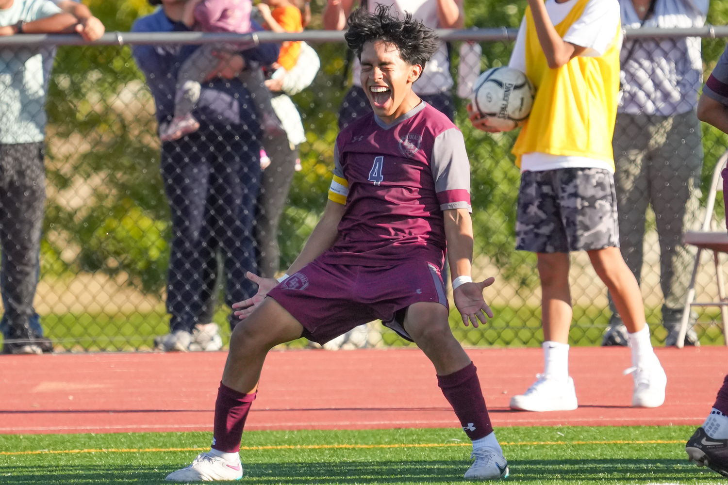 East Hampton co-captain Jonathan Armijos is ecstatic after defeating West Islip, 1-0, and moving on to the county semifinal on Monday.   RON ESPOSITO