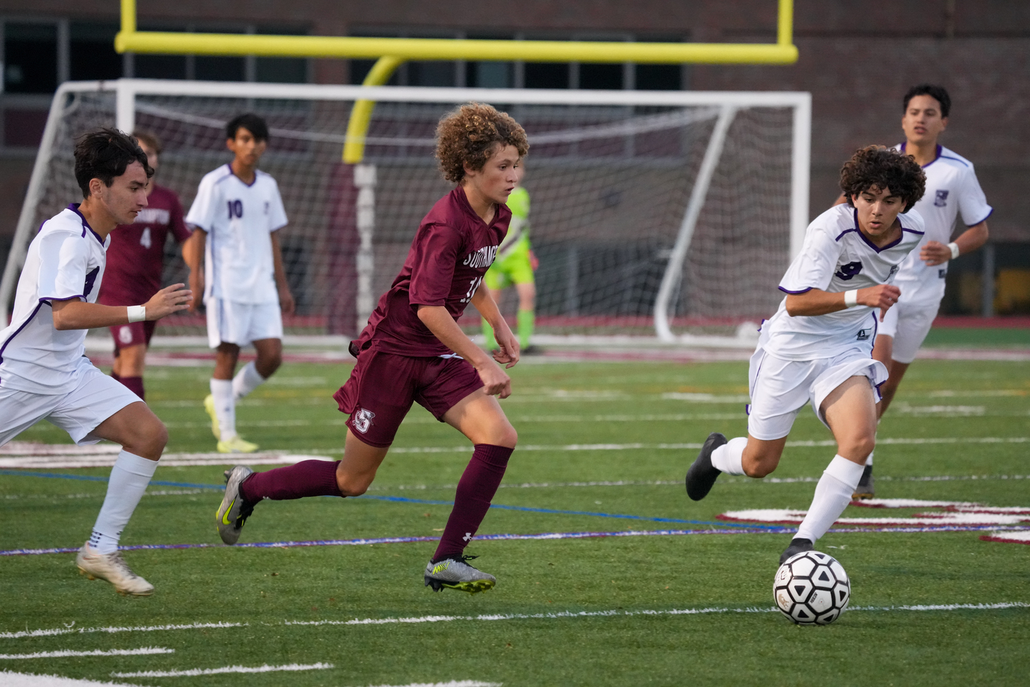 Southampton freshman Leonardo Garcia tracks the ball at midfield.  RON ESPOSITO