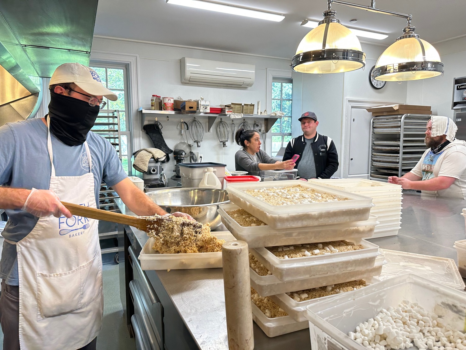 Employees at work in the South Fork Bakery kitchen in Amagansett. ANNETTE HINKLE