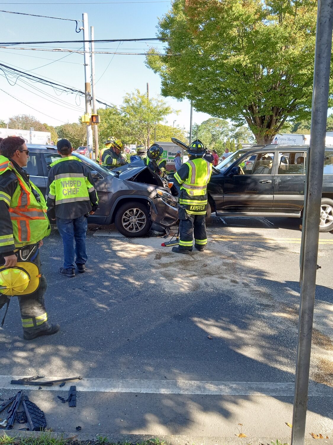 October 11 four-car accident at Montauk Highway and Old Riverhead Road sent two to hospital.  TOM GOGOLA