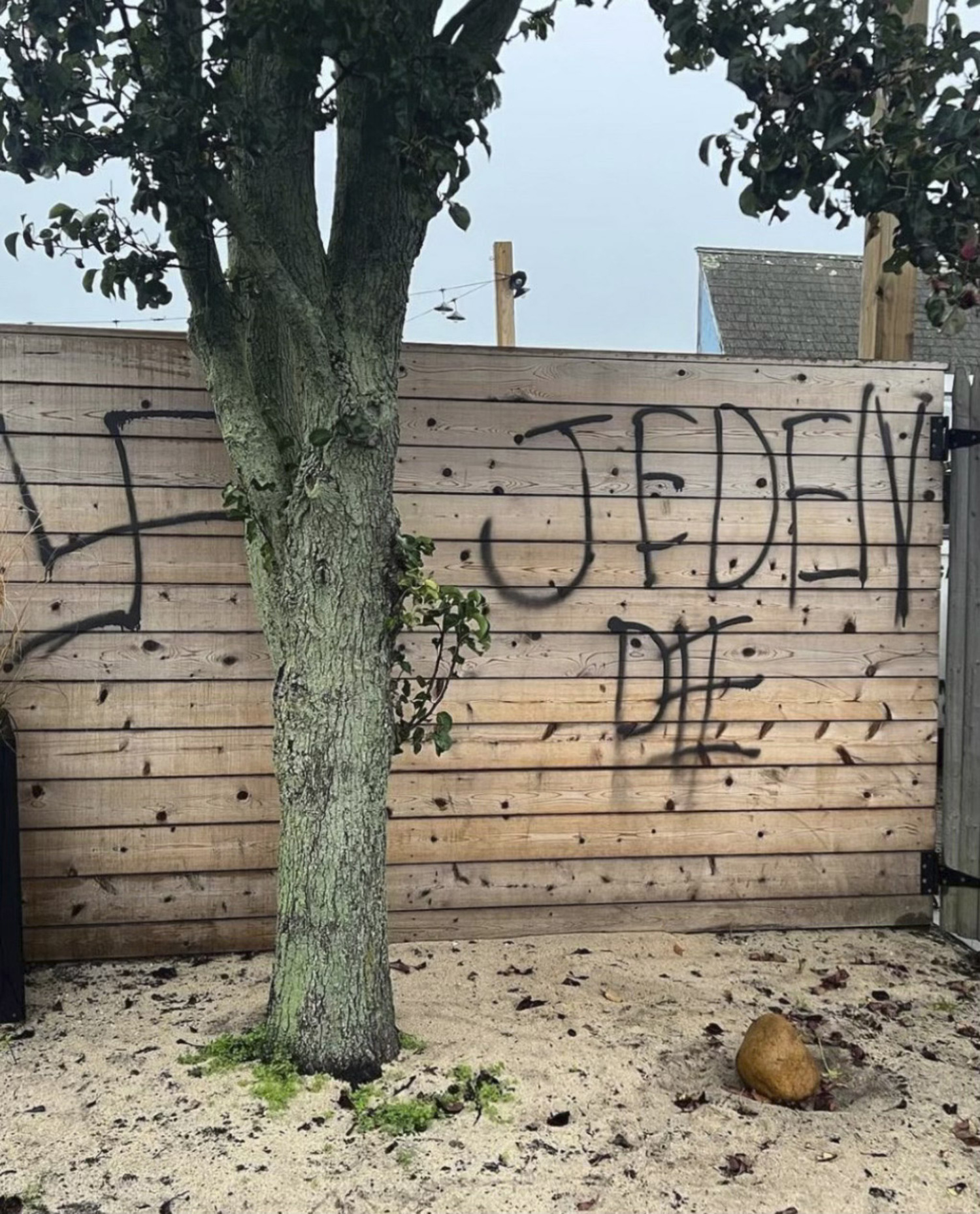 At least five locations discovered on Monday morning were tagged around Montauk with antisemitic symbols.