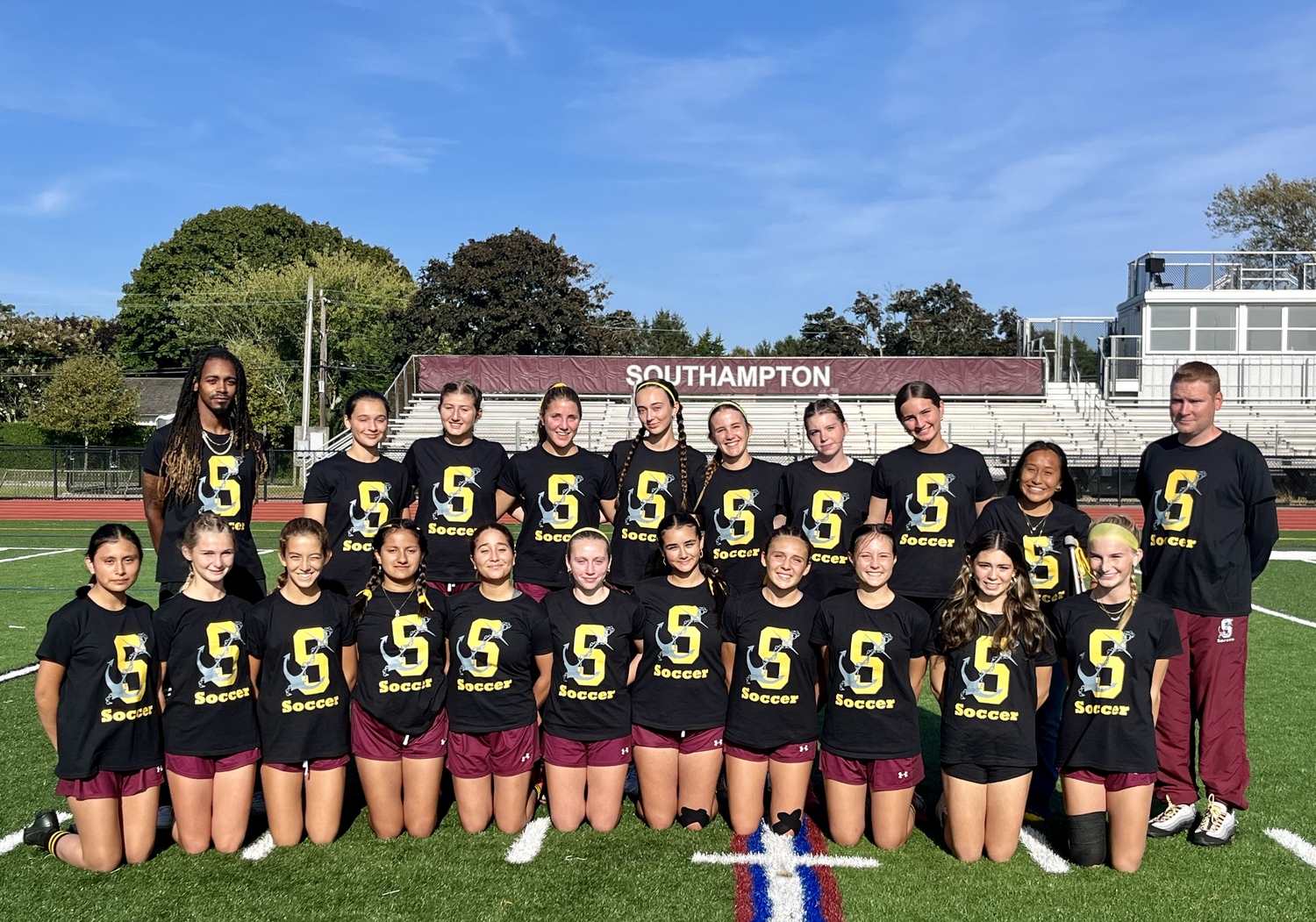 The Southampton girls soccer team wore special warmups shirts for its cancer fundraising game last week. The team raised $1,000 for 