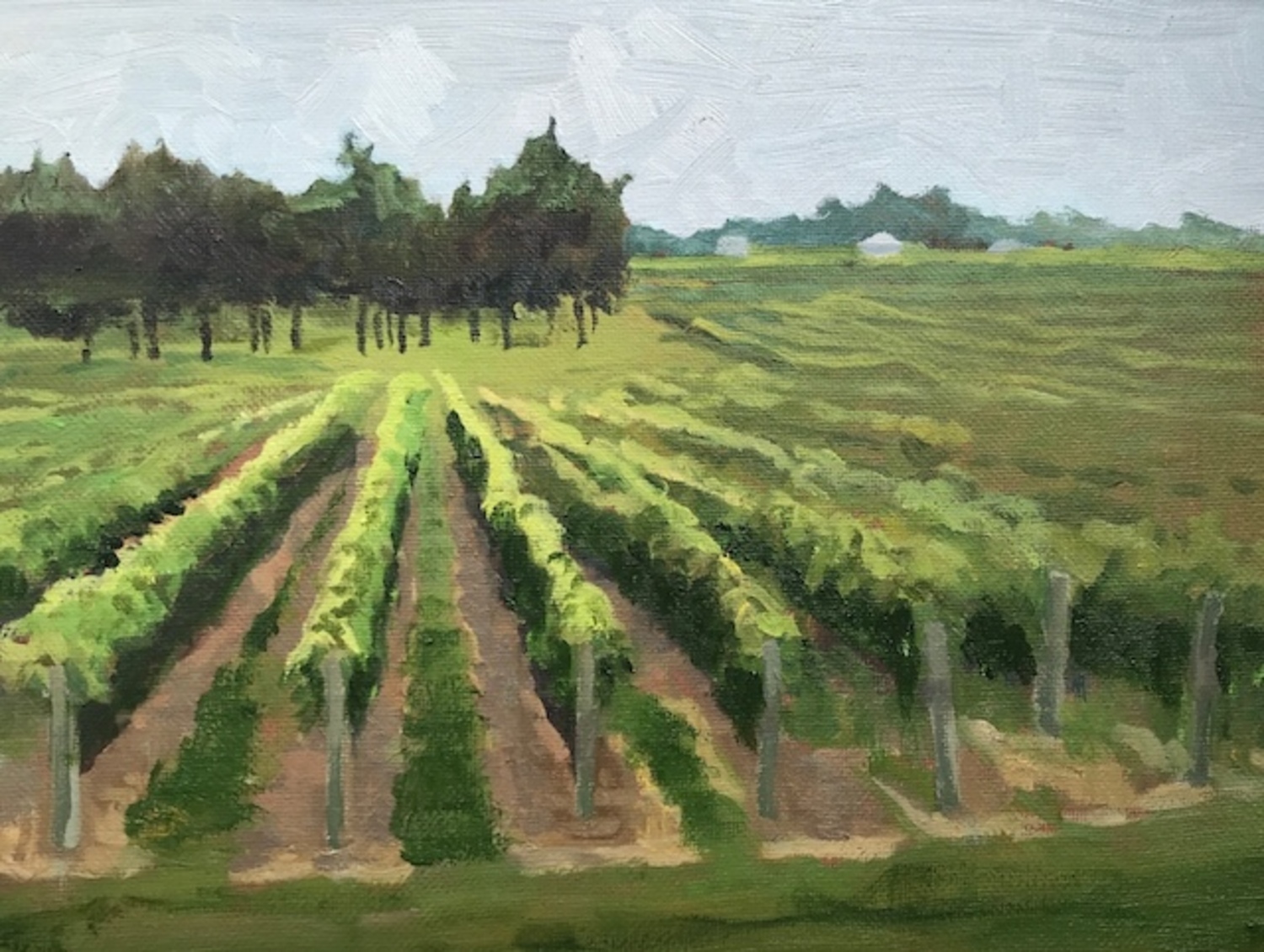 A vineyard view by Jean Mahoney will be on view“It’s About Time,” an exhibition by the artists of Thirty Squared Art Collective at The Art Gallery at Borghese Vineyard & Winery in Cutchogue. COURTESY THE ARTIST