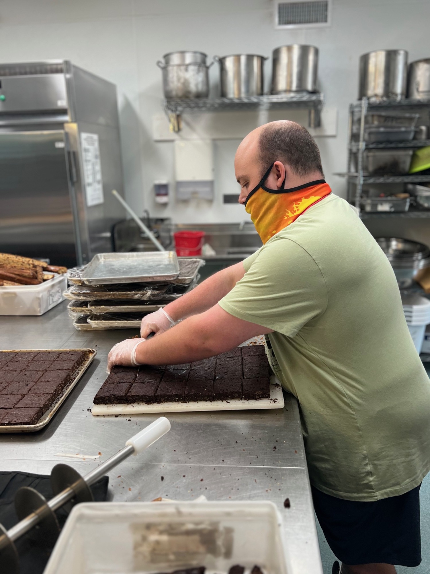 Jon Irwin at working with brownies in the South Fork Bakery kitchen. SOUTH FORK BAKERY