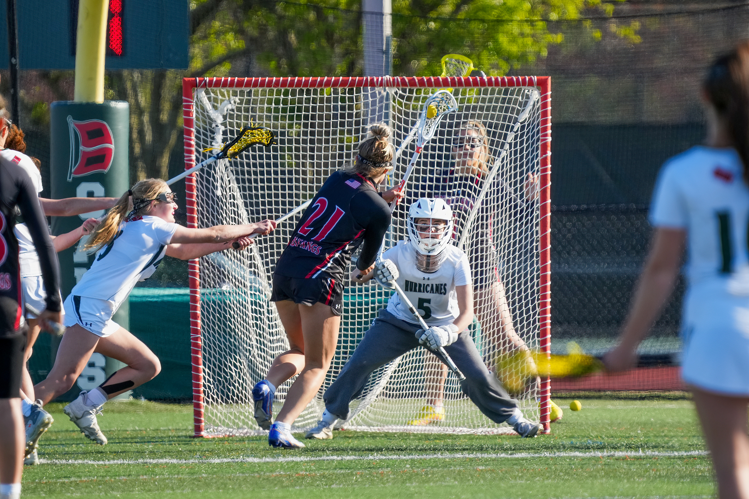 Junior goalkeeper Maya Farnan keeps her eyes on the ball during Westhampton Beach's Class C playoff game against Mt. Sinai last year. RON ESPOSITO