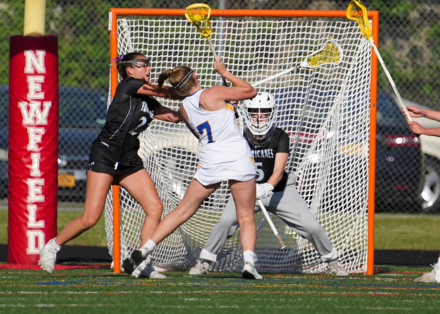 Junior goalkeeper Maya Farnan readies for a shot from a Comewogue opponent during her freshman year where Westhampton Beach won its first Suffolk County title in school history. RON ESPOSITO