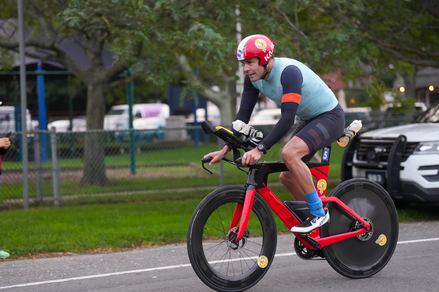 Triathletes started off in the bike portion.    RON ESPOSITO