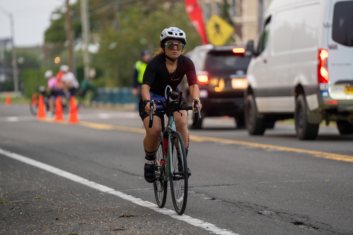 Triathletes started off in the bike portion.    RON ESPOSITO