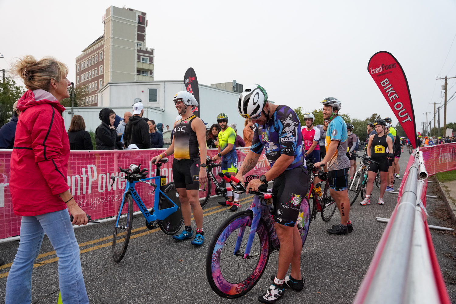 Sunday's races included a rolling start to the bike races because the swim portion was canceled due to unfavorable swim conditions in Fort Pond.  RON ESPOSITO