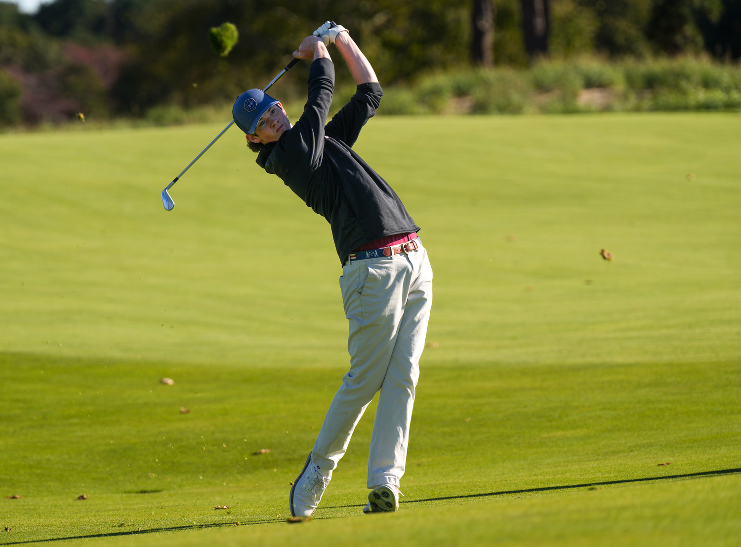 Mariner Liam Blackmore hits the ball off the green at a match earlier this season.   RON ESPOSITO