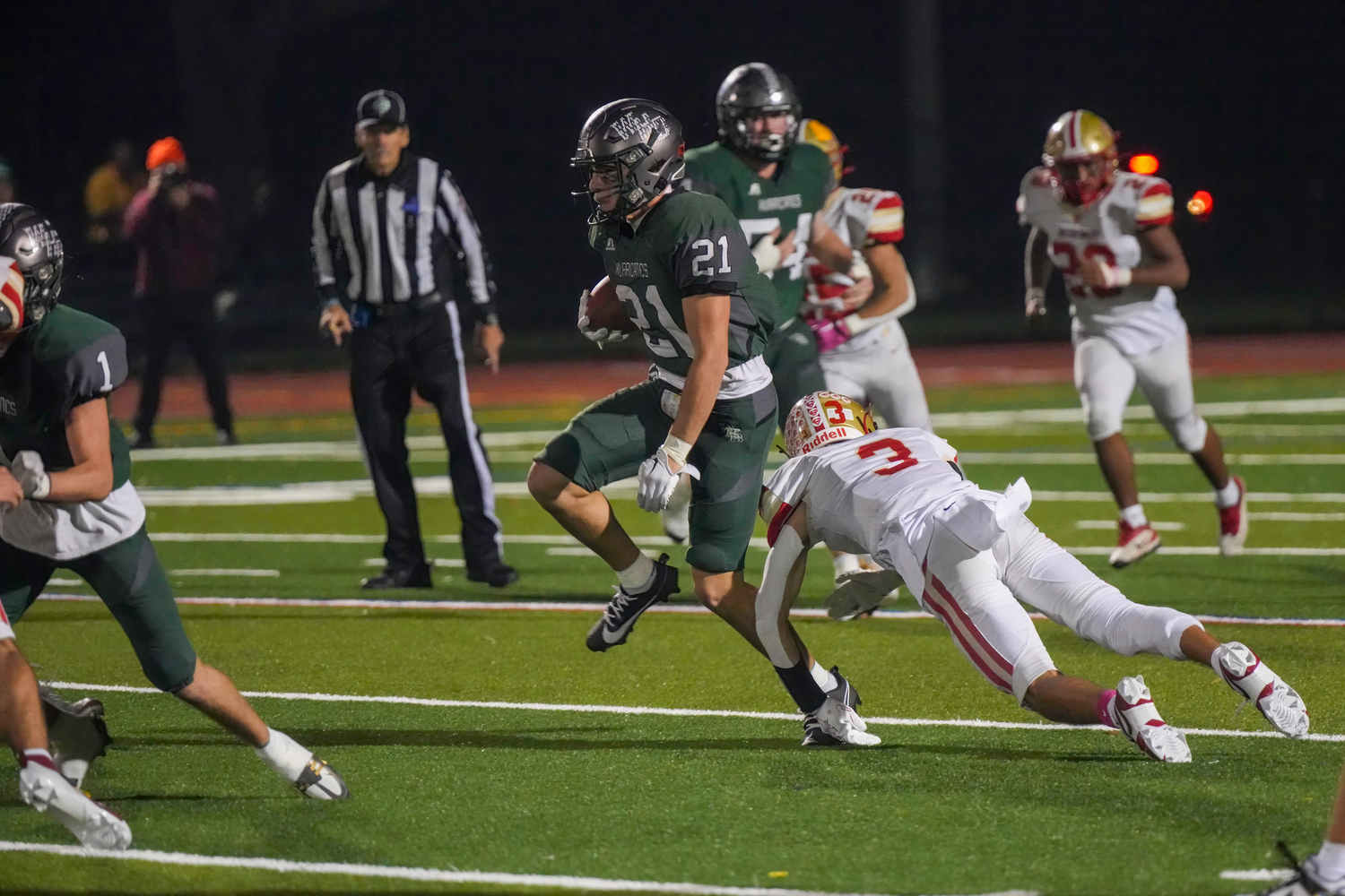 Westhampton Beach junior Brody Schaffer makes a Hills West defender miss.   RON ESPOSITO