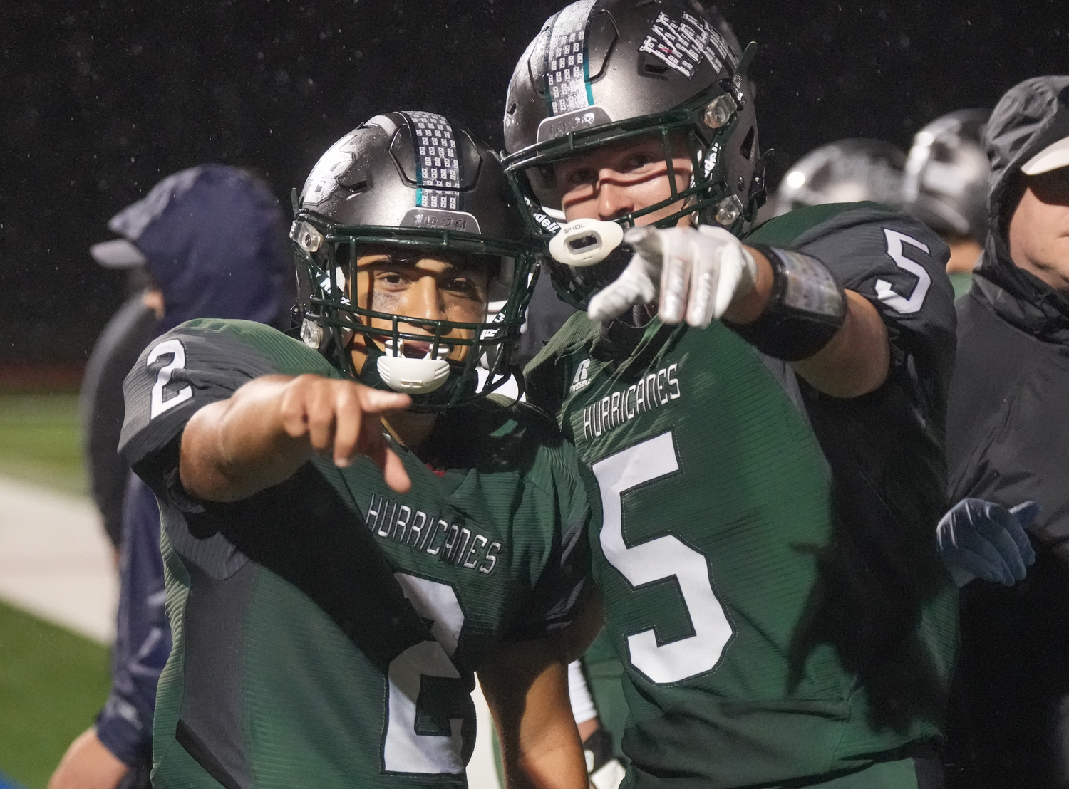 Westhampton Beach seniors Gianni Amodemo, left, and Riley Miller. Amodemo was nominated for USA Football’s Heart of a Giant Award presented by Hospital for Special Surgery and the New York Giants.   RON ESPOSITO