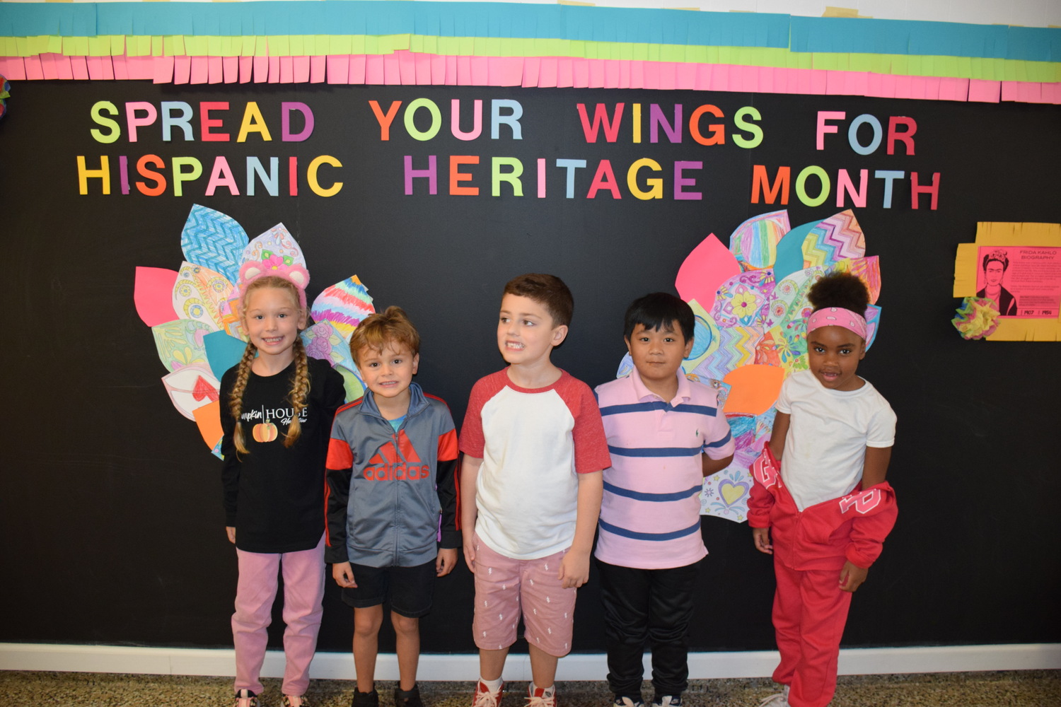 Westhampton Beach Elementary School is celebrating Hispanic Heritage Month through a variety of activities. Students are sharing biographies of famous Latinos and Latinas over the school’s public address system and on display boards in their school’s hallways. They have also been reading books and watching videos on the importance of Hispanic Heritage Month and the different cultures and traditions within Spanish-speaking countries. COURTESY HAMPTON BAYS SCHOOL DISTRICT