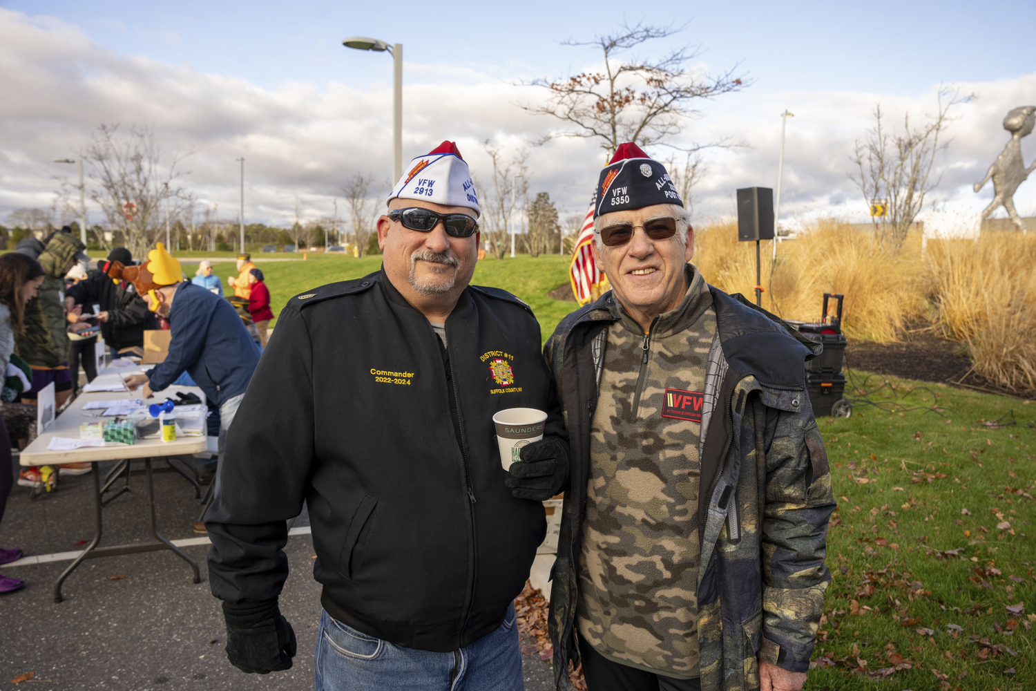 Jeff Molitor and Bill Hughes at the Westhampton Veterans of Foreign Wars  seventh annual Turkey Trot at at Francis S. Gabreski Airport on Thanksgiving Day.  RON ESPOSITO