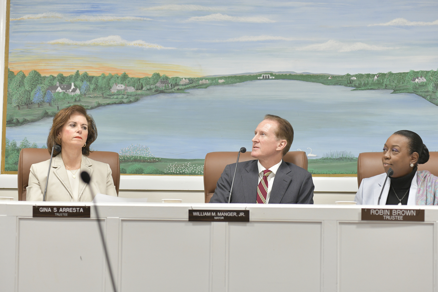 Deputy Mayor Gina Arresta, Mayor William Manger Jr. and Trustee Robin Brown.     DANA SHAW