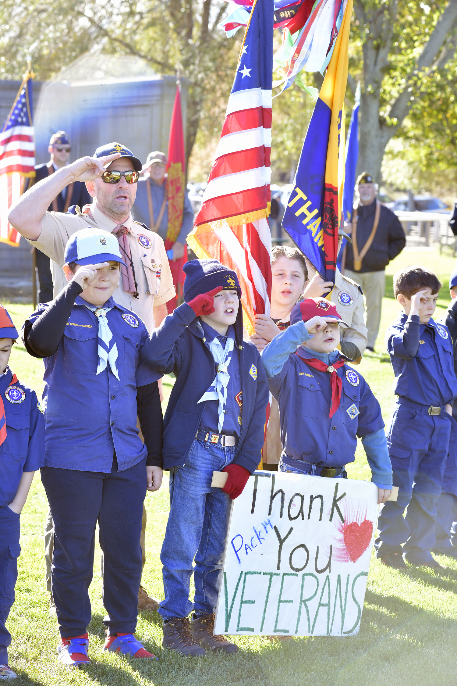 Cub Scout Pack 14 during Veterans Day observances in Agawam Park on Saturday.