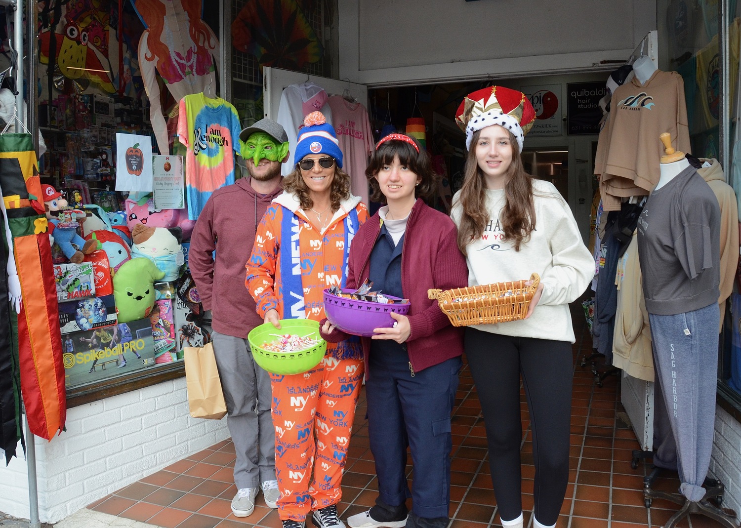 Morgan Brunner, Michelle DelGiorno, Emma McErlean and Liz Rywkin on the Pumpkin Trail in Sag Harbor on Halloween.
