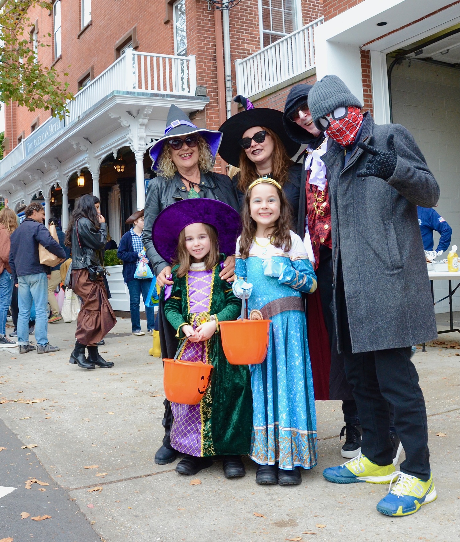 The Prout-Simpson family on the Pumpkin Trail in Sag Harbor on Halloween.