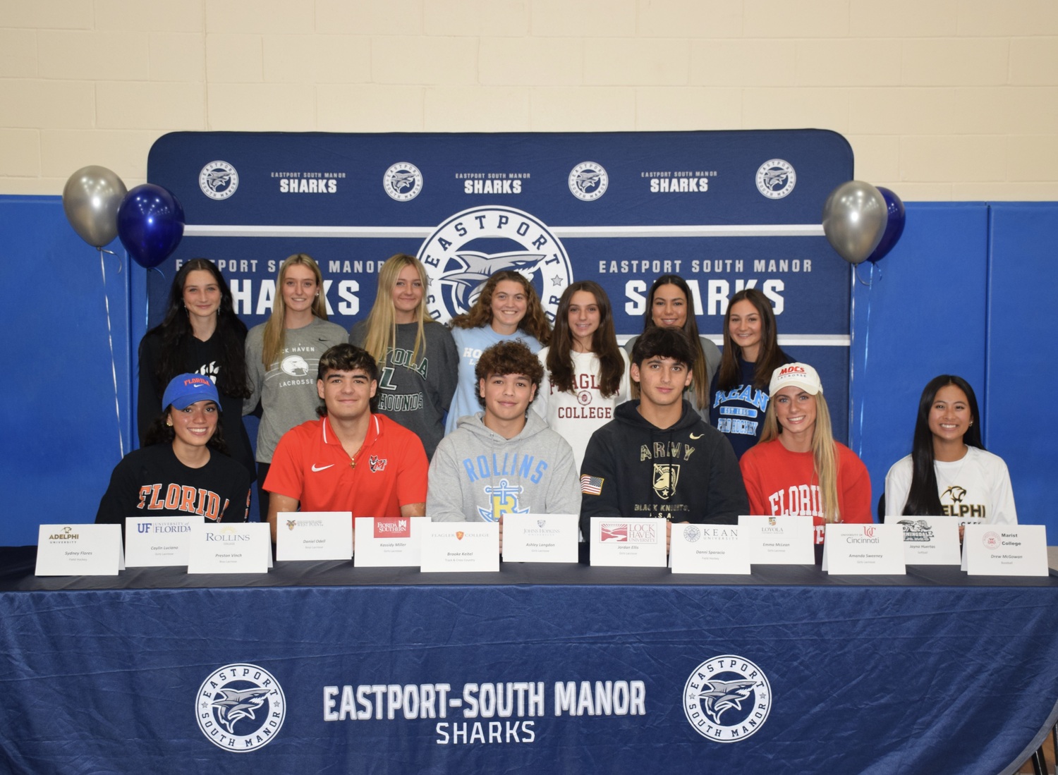 Eastport-South Manor Jr.-Sr. High School student-athletes announced their commitment to continue their sports on the college and university levels this coming fall.  COURTESY EASTPORT-SOUTH MANOR SCHOOL DISTRICT