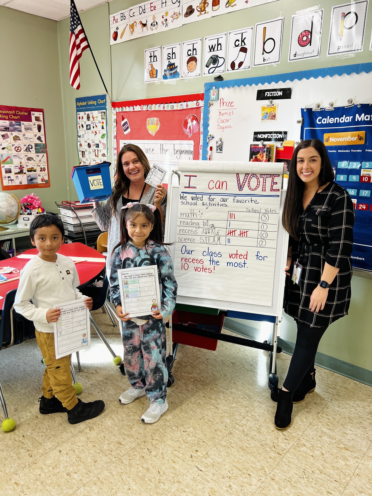 Hampton Bays Elementary School second grade students in Liz Scott's and Krista Savino's class recently learned about Election Day and what it means to vote. The students were given ballots to cast a vote on their favorite school activity. They learned that voting can be anonymous, and they don't need to share their answers. After the votes were tallied, it became clear that recess was the winner of their favorite activities.  COURTESY HAMPTON BAYS SCHOOL DISTRICT