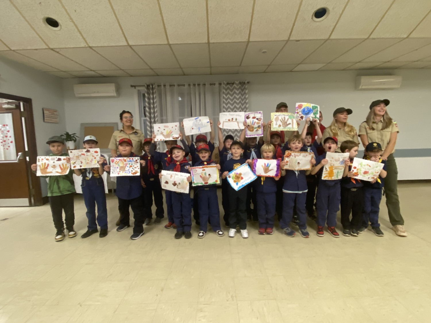 Hampton Bays Cub Scout Pack 483 recently made placemats for the Town of Southampton Senior Citizens Center for Thanksgiving. In addition, the Scouts collected nonperishable food items to be donated to the food pantry at St. Rosalie's Church. The Scouts meet at the Anderson Warner Hall in Hampton Bays. COURTESY CUB SCOUT PACK 483